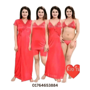 6 Part Night Dress(Red)