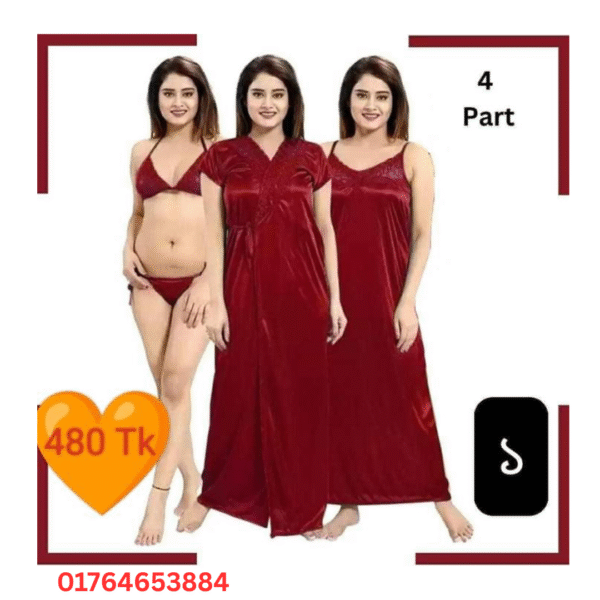 4 Part Night Dress(Meroon)